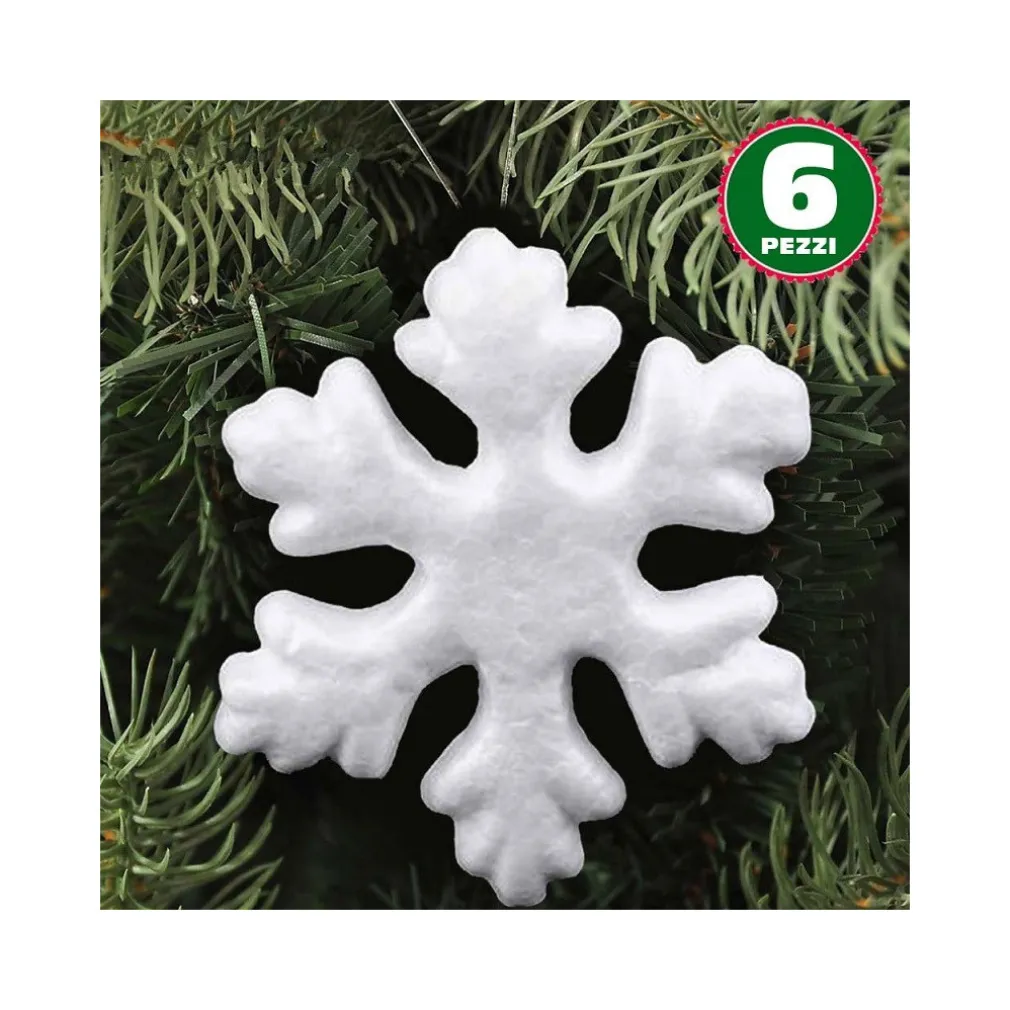 6 APPENDINI FIOCCHI DI NEVE IN POLISTIROLO 22CM BIANCHI DECORAZIONI NATALIZIE