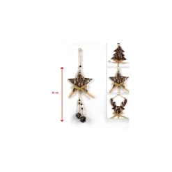 3 APPENDINI NATALE CORTECCIA LEGNO CON PIGNE FIOCCO STELLA ALBERO ALCE