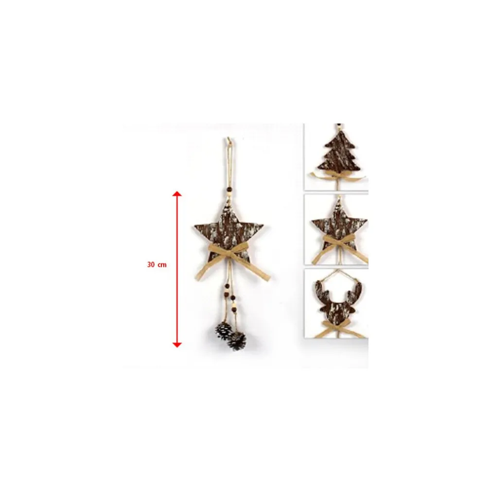 3 APPENDINI NATALE CORTECCIA LEGNO CON PIGNE FIOCCO STELLA ALBERO ALCE