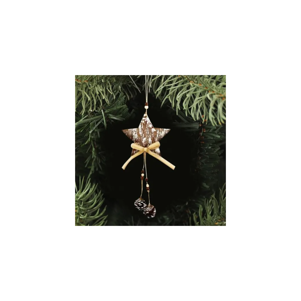 3 APPENDINI NATALE CORTECCIA LEGNO CON PIGNE FIOCCO STELLA ALBERO ALCE