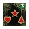 3 APPENDINI NATALE IN LEGNO STELLA ALBERO CUORE ROSSO DECORAZIONI NATALIZIE