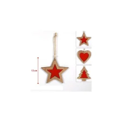 3 APPENDINI NATALE IN LEGNO STELLA ALBERO CUORE ROSSO DECORAZIONI NATALIZIE