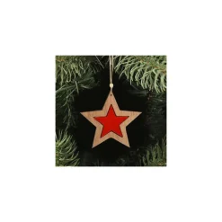 3 APPENDINI NATALE IN LEGNO STELLA ALBERO CUORE ROSSO DECORAZIONI NATALIZIE