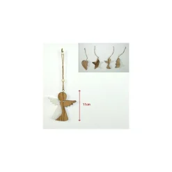 4 APPENDINI NATALE IN LEGNO OVATTA FORMA STELLA ALBERO ANGELO CUORE 11CM BIANCO