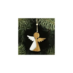 4 APPENDINI NATALE IN LEGNO OVATTA FORMA STELLA ALBERO ANGELO CUORE 11CM BIANCO