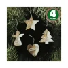 4 APPENDINI NATALE IN LEGNO OVATTA FORMA STELLA ALBERO ANGELO CUORE CON SCRITTA MERRY CHRISTMAS