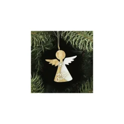 4 APPENDINI NATALE IN LEGNO OVATTA FORMA STELLA ALBERO ANGELO CUORE CON SCRITTA MERRY CHRISTMAS