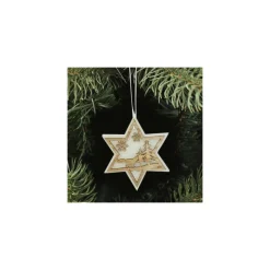 3 APPENDINI NATALE IN LEGNO E OVATTA FORMA STELLA ALBERO CUORE CON SCENARIO 16CM