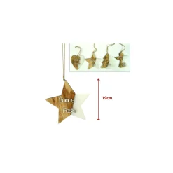 4 APPENDINI NATALE LEGNO OVATTA FORMA STELLA ALBERO ANGELO CUORE CON SCRITTA BUONE FESTE