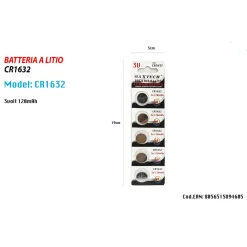 5 BATTERIE BATTERIA CR1632 3V 120MAH PILE A BOTTONE PER OROLOGI TELECOMANDI MAXTECH
