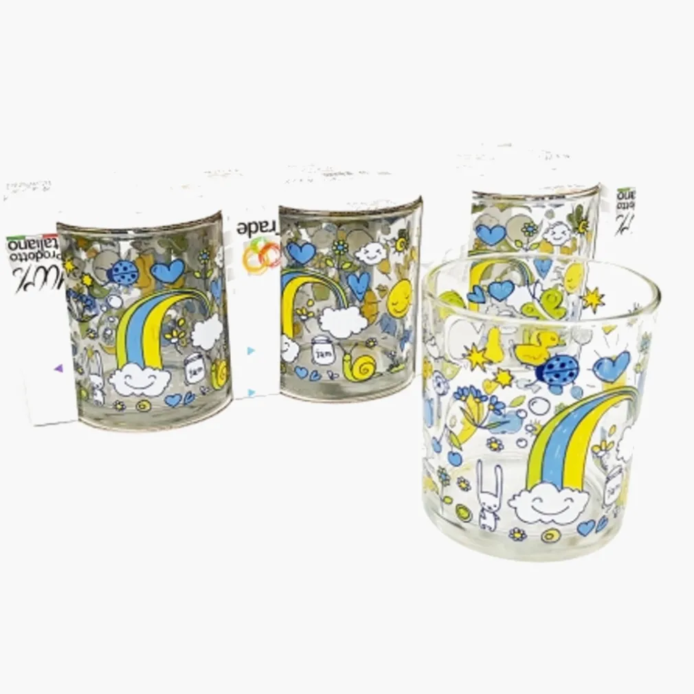 6 BICCHIERI COLORATI SOLE LUNA ARCOBALENO IN VETRO STRISCE DA TAVOLA MADE ITALY