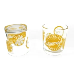 6 BICCHIERI GIALLO LEMONADE IN VETRO STRISCE DA TAVOLA LAVABILI IN LAVASTOVIGLIE