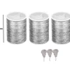 3 BOBINE ROTOLI FILO POLIESTERE METALLICO + INFILA AGO ARGENTATO RICAMO CUCITO