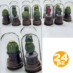 24 BOMBONIERA AMPOLLA CUPOLA CACTUS VETRO TAPPO SUGHERO NASCITA BATTESIMO WEDDING