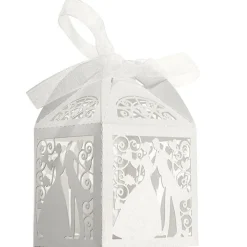 15 BOMBONIERA SCATOLINA AVORIO SPOSI CUBO PORTACONFETTI SEGNAPOSTO MATRIMONIO