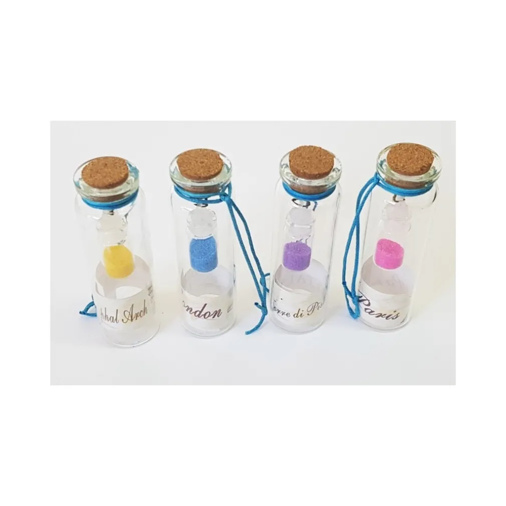 24 BOMBONIERE AMPOLLA POLVERE COLORATA SUGHERO SONAGLIO PORTACONFETTI MATRIMONI