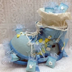 36 BOMBONIERE PRECONFEZIONATE PER NASCITA SACCHETTINI CONFETTI SCARPA AZZURRO