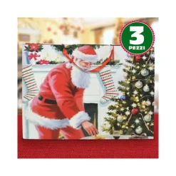 3 BUSTE DA REGALO STAMPA BABBO NATALE CLASSICO CON MANICI ROSSI 40X20X55CM