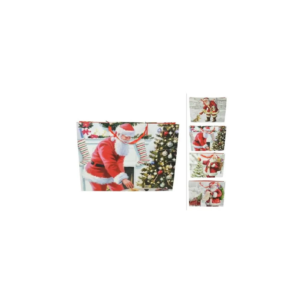 3 BUSTE DA REGALO STAMPA BABBO NATALE CLASSICO CON MANICI ROSSI 40X20X55CM