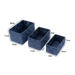 3 CESTINI TESSUTO SCATOLE ORGANIZER BAGNO PORTA OGGETTI BAGNOSCHIUMA BLU 79052
