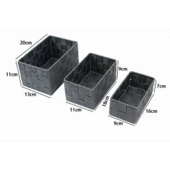 3 CESTINI TESSUTO SCATOLE ORGANIZER BAGNO PORTAOGGETTI MAKEUP GRIGIO SCURO 79050