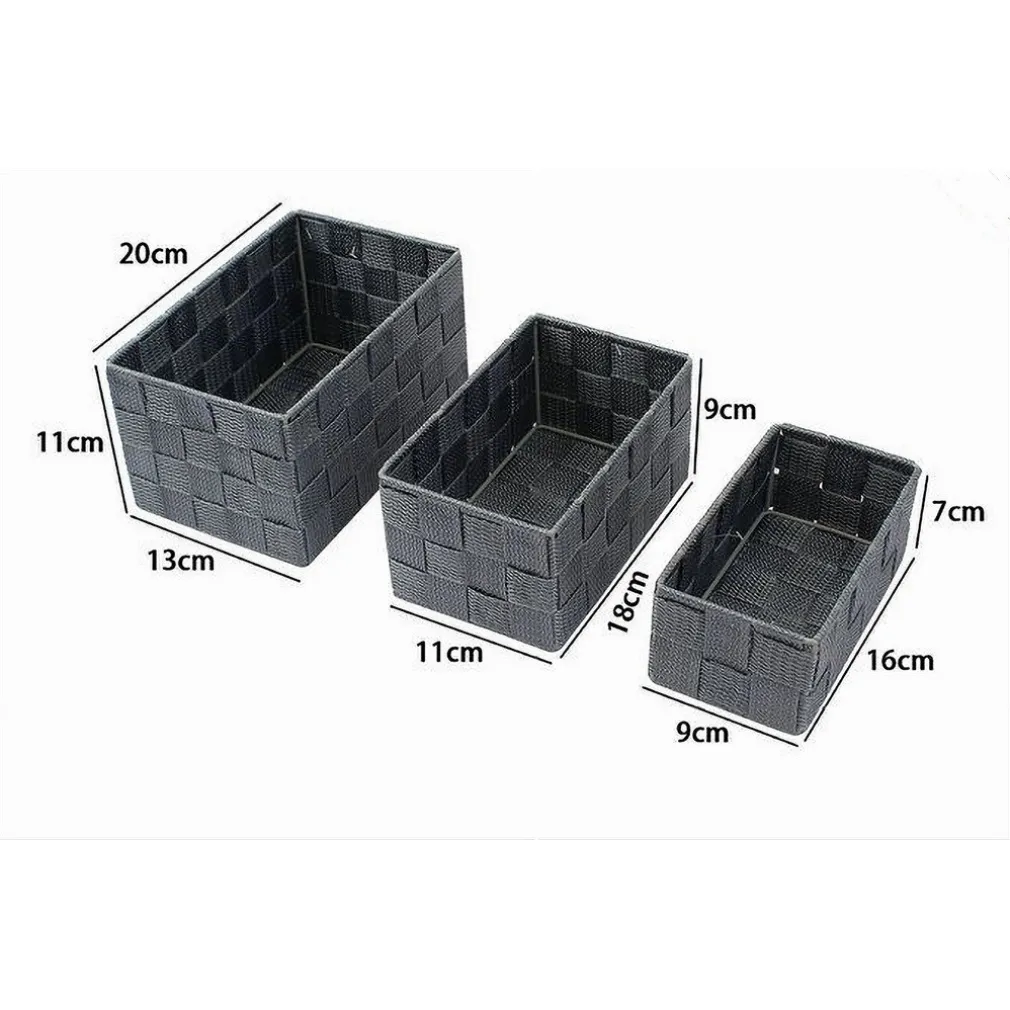 3 CESTINI TESSUTO SCATOLE ORGANIZER BAGNO PORTAOGGETTI MAKEUP GRIGIO SCURO 79050