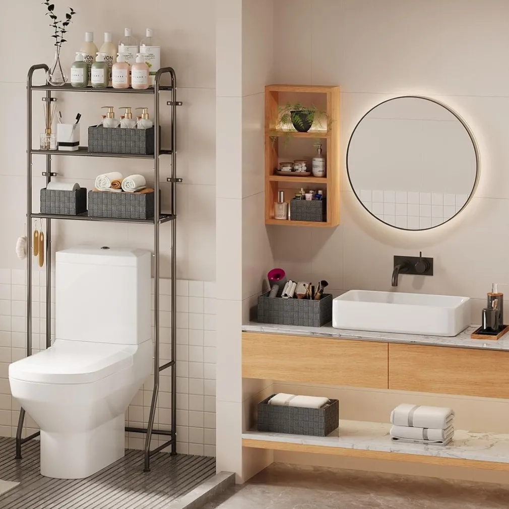 3 CESTINI TESSUTO SCATOLE ORGANIZER BAGNO PORTAOGGETTI MAKEUP GRIGIO SCURO 79050