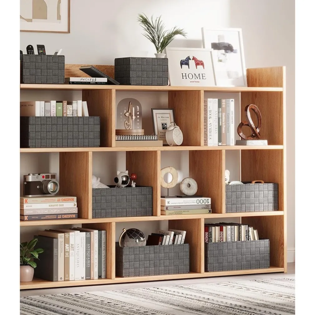 3 CESTINI TESSUTO SCATOLE ORGANIZER BAGNO PORTAOGGETTI MAKEUP GRIGIO SCURO 79050