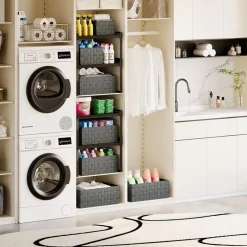 3 CESTINI TESSUTO SCATOLE ORGANIZER BAGNO PORTAOGGETTI MAKEUP GRIGIO SCURO 79050