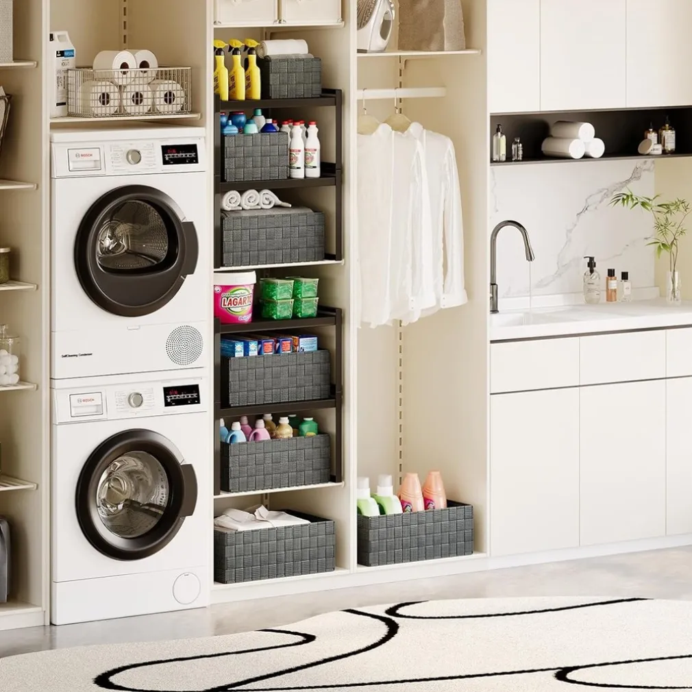 3 CESTINI TESSUTO SCATOLE ORGANIZER BAGNO PORTAOGGETTI MAKEUP GRIGIO SCURO 79050