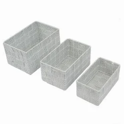 3 CESTINI TESSUTO SCATOLE ORGANIZER BAGNO PORTAOGGETTI MAKEUP GRIGI CHIARO 79048
