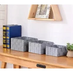 3 CESTINI TESSUTO SCATOLE ORGANIZER BAGNO PORTAOGGETTI MAKEUP GRIGI CHIARO 79048