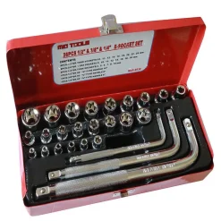 26 CHIAVI BUSSOLE TORX FEMMINA E4-E24 PROLUNGHE ATTACCO 1/2" 1/4" 3/8"