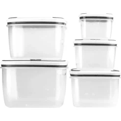 5 CONTENITORI ALIMENTI IN PLASTICA CON COPERCHIO VENTILATO MICROONDE IMPILABILE