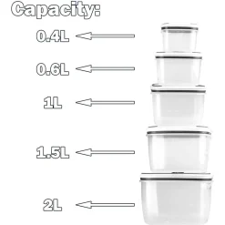 5 CONTENITORI ALIMENTI IN PLASTICA CON COPERCHIO VENTILATO MICROONDE IMPILABILE