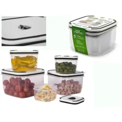 5 CONTENITORI ALIMENTI IN PLASTICA CON COPERCHIO VENTILATO MICROONDE IMPILABILE
