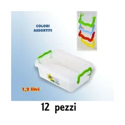 12 CONTENITORI PLASTICA 1 LT CIBO ALIMENTI FRIGORIFERO RETTANGOLARI MANICI