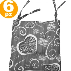 6 COPRISEDIA CUSCINI CUORI GRIGIO CON 2 LACCETTI LACCI CUSCINO SEDIE IMBOTTITO