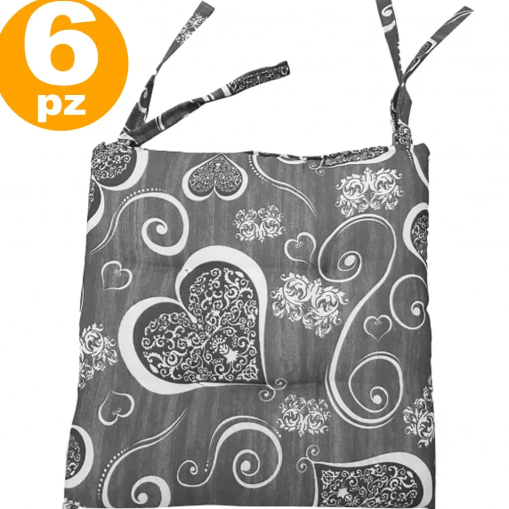 6 COPRISEDIA CUSCINI CUORI GRIGIO CON 2 LACCETTI LACCI CUSCINO SEDIE IMBOTTITO