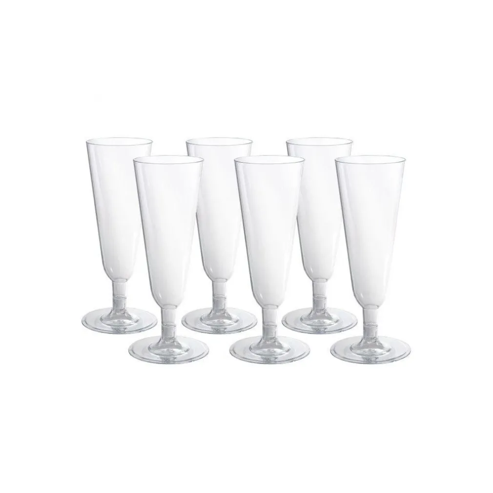 6 FLUTE BICCHIERI PLASTICA TRASPARENTI CALICE SPUMANTE CHAMPAGNE FESTE NATALE