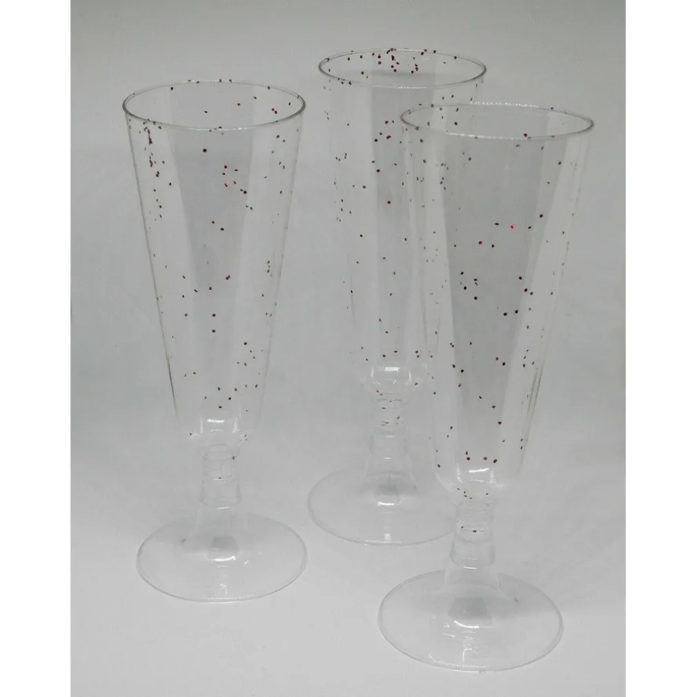 6 FLUTE BICCHIERI PLASTICA TRASPARENTI CALICE SPUMANTE CHAMPAGNE FESTE NATALE