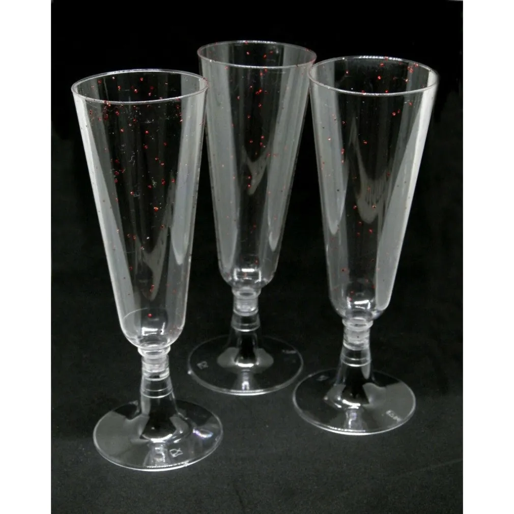 6 FLUTE BICCHIERI PLASTICA TRASPARENTI CALICE SPUMANTE CHAMPAGNE FESTE NATALE