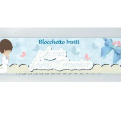 20 INVITO INVITI IN CARTA 16X7CM BIGLIETTO BIGLIETTI PER PRIMA COMUNIONE MASCHIO