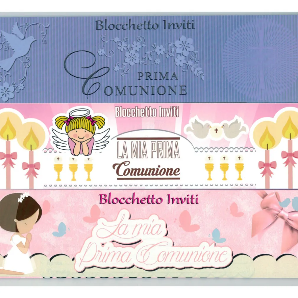 20 INVITO INVITI IN CARTA 16X7CM BIGLIETTO BIGLIETTI PER PRIMA COMUNIONE FEMMINE