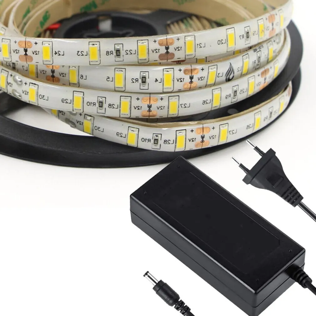5 M STRISCIA STRIP 300 LED SMD 5630 BIANCO 5 MT IMPERMEABILE + ALIMENTATORE 5A