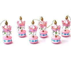 6 MINI CARILLON COLORE ROSA GIOSTRA CAVALLI DECORAZIONE IN LEGNO 8X3.5CM GANCIO