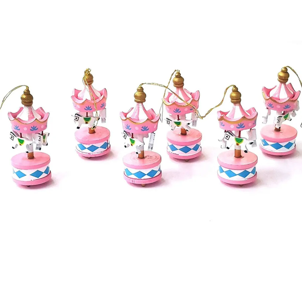 6 MINI CARILLON COLORE ROSA GIOSTRA CAVALLI DECORAZIONE IN LEGNO 8X3.5CM GANCIO