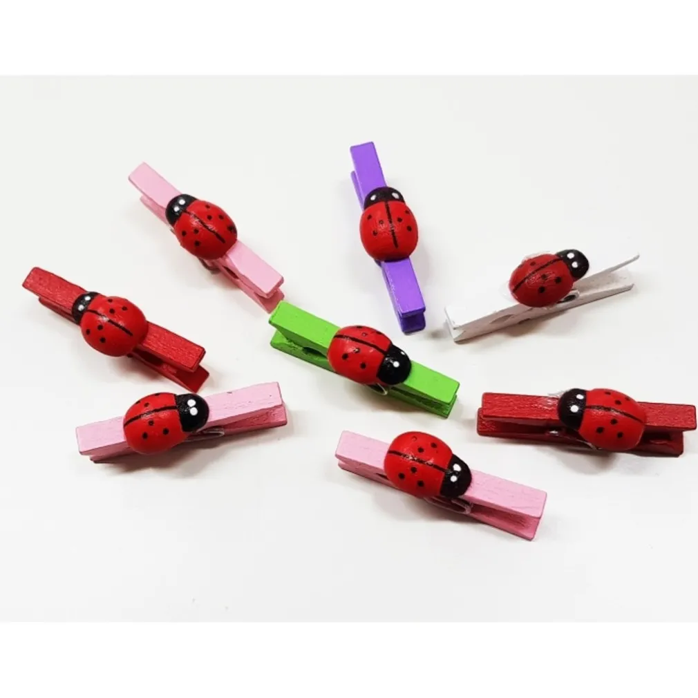 24 MOLLETTA MOLLETTINA 2.5MM COCCINELLA IN LEGNO COLORATE BOMBONIERE COMPLEANNO