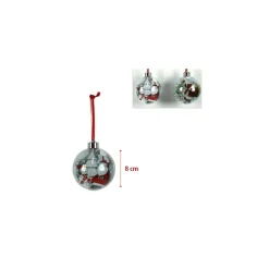 3 PALLINE NATALIZIE TRASPARENTI CON STAMPA BABBO NATALE NASTRO COLORE ROSSO