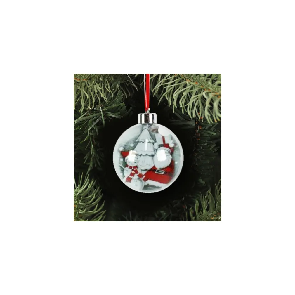 3 PALLINE NATALIZIE TRASPARENTI CON STAMPA BABBO NATALE NASTRO COLORE ROSSO